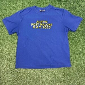 Blue and yellow Austin Post Malone concert tshirt, cotton tee